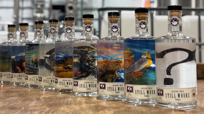 Bottles of Jackson Hole Still Works vodka on a counter