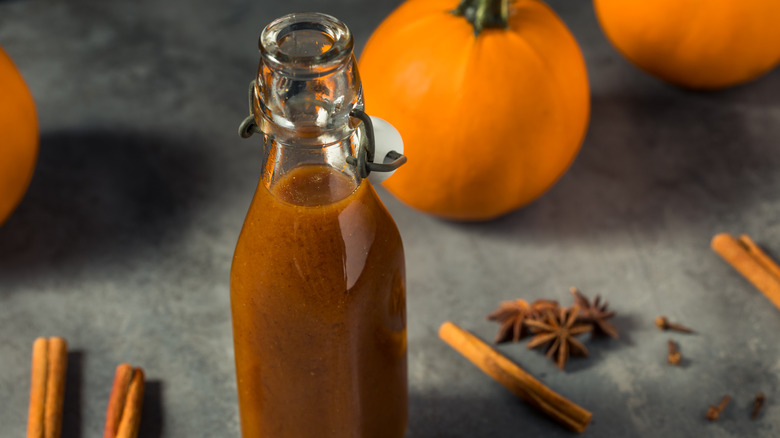 Pumpkin spice syrup in a glass