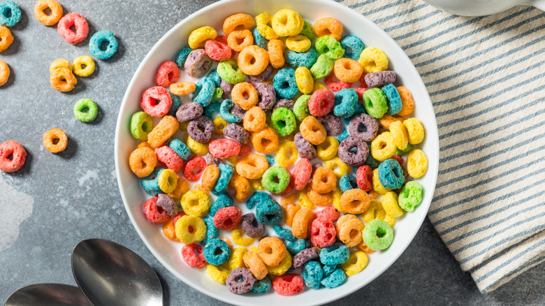 Fruity kids cereal in a bowl