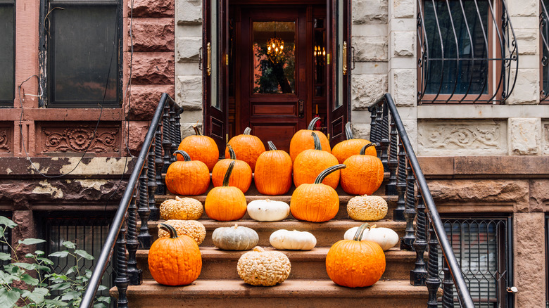 Pumpkins on a set of steps
