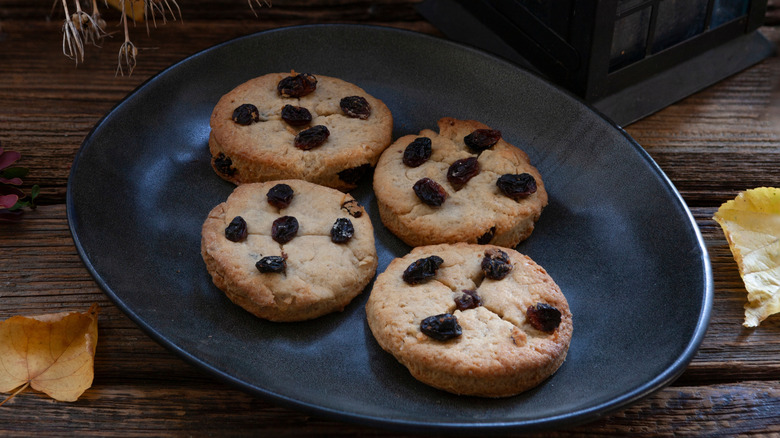 Traditional Halloween soul cakes on plate