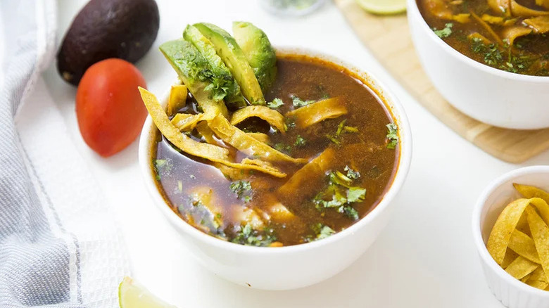 Mexican Jackfruit Tortilla Soup in a bowl