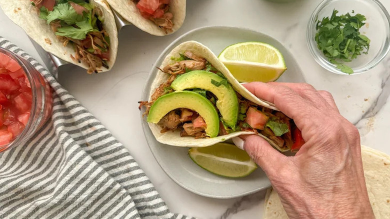 Plant-Based Jackfruit Carnitas Tacos on a plate
