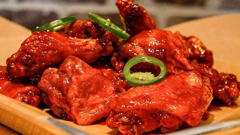 Dragon Fire wings from Buffalo Wild Wings on a plate