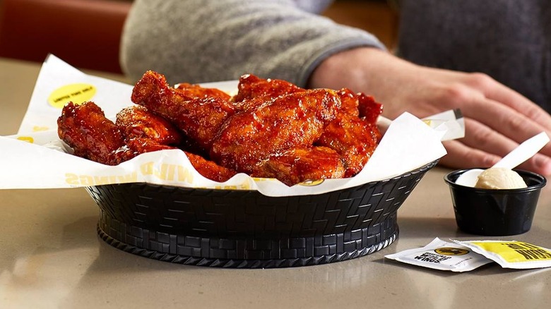 Scorpion Rum wings from Buffalo Wild Wings in a basket