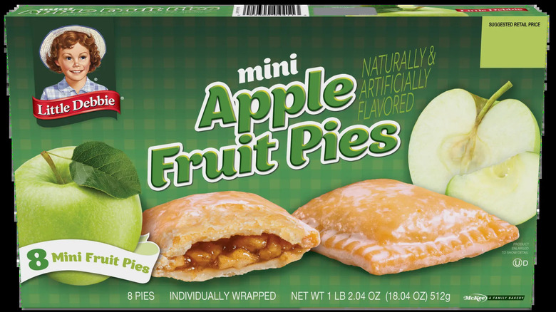Little Debbie Mini Apple Fruit Pies on black background