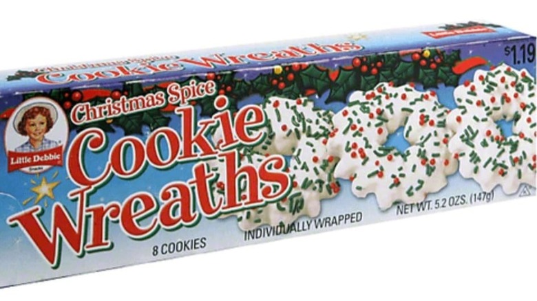 Box of Little Debbie Christmas Spice Cookie Wreaths on white background
