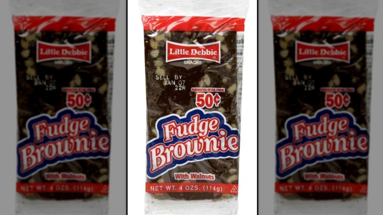 Package of Fudge Brownies with English Walnuts on white background