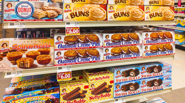 Little Debbie products on shelves at grocery store