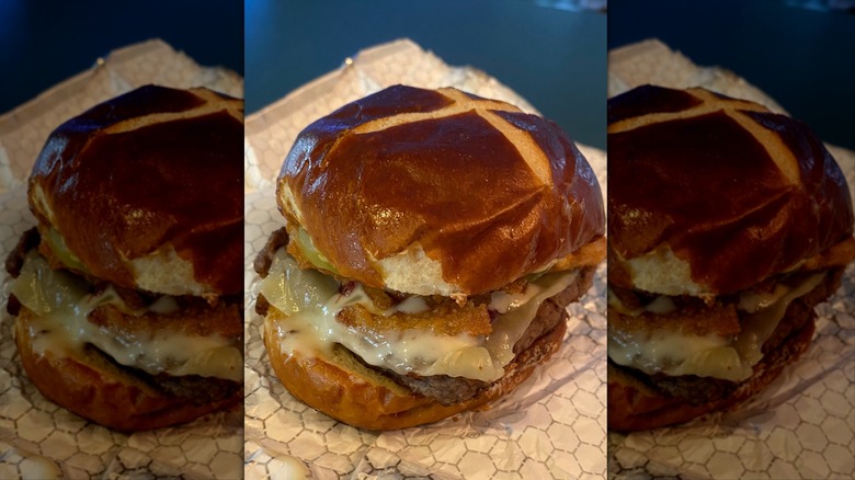 Wendy's pretzel bacon pub cheeseburger on wrapper