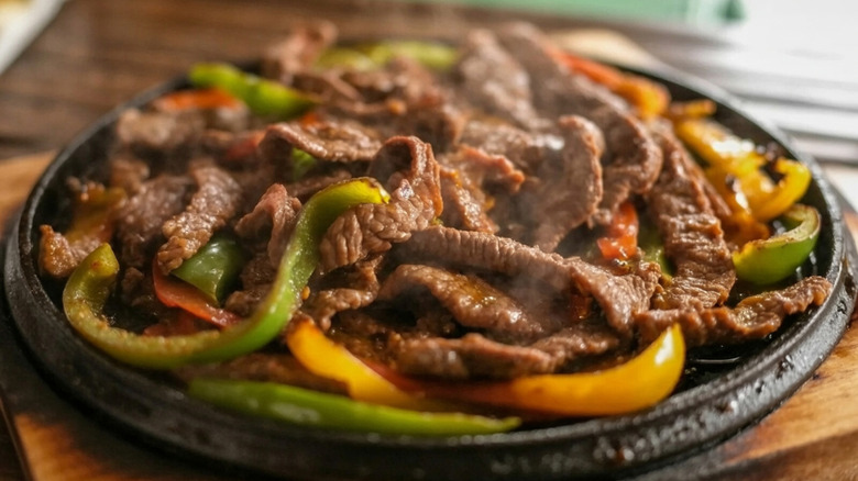Beef fajitas on cast iron skillet