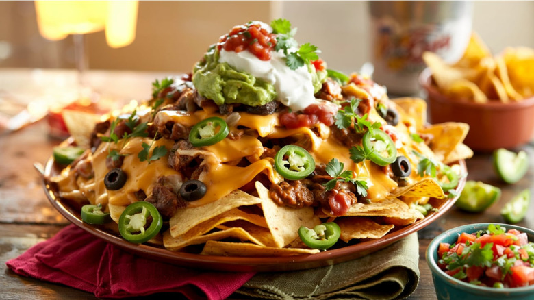Plate of loaded nachos
