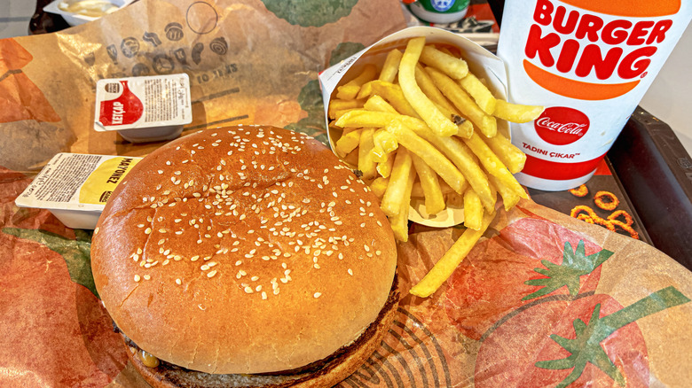 Aerial shot of a hamburger meal from Burger King