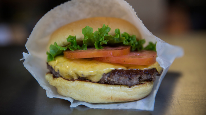 A Shake Shack burger on a counter