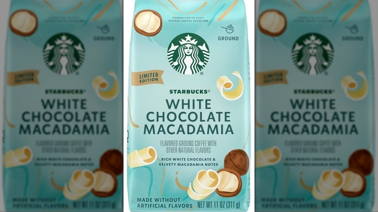 Eleven-ounce package of Starbucks white chocolate macadamia nut light roast ground coffee