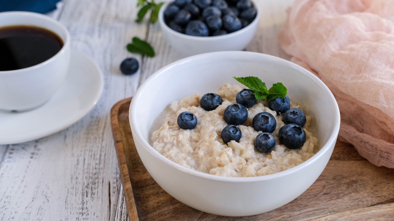 bowl of oatmeal with blueberries