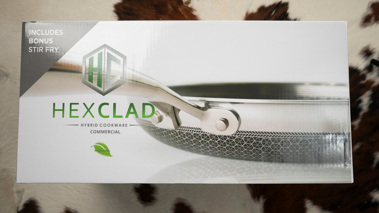 A HexClad pan in its original packaging