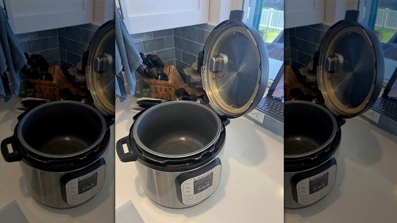 Open Instant Pot on countertop