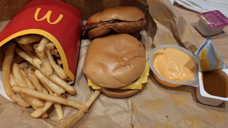 Close up of sad looking McDonald's on brown packaging