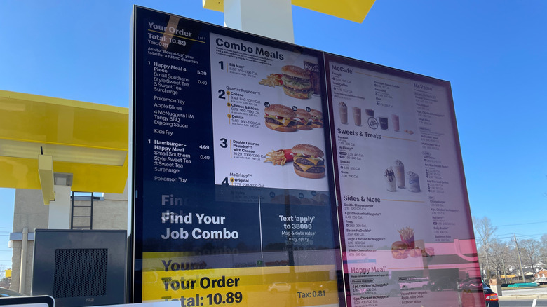 close up of McDonald's drive thru menu