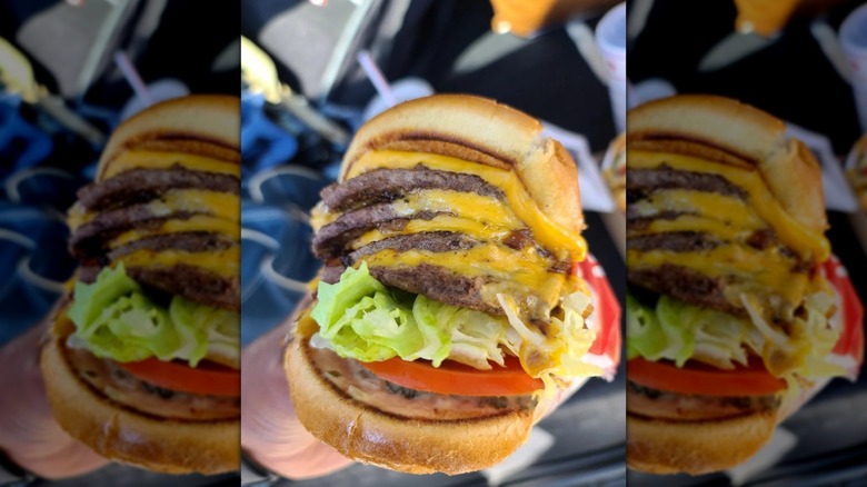 Close up of 4x4 burger at In-N-Out