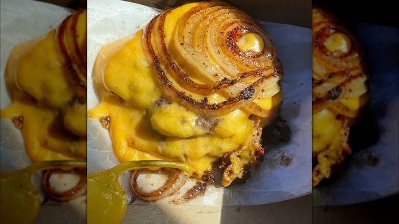 The Flying Dutchman burger on In-N-Out tray closeup