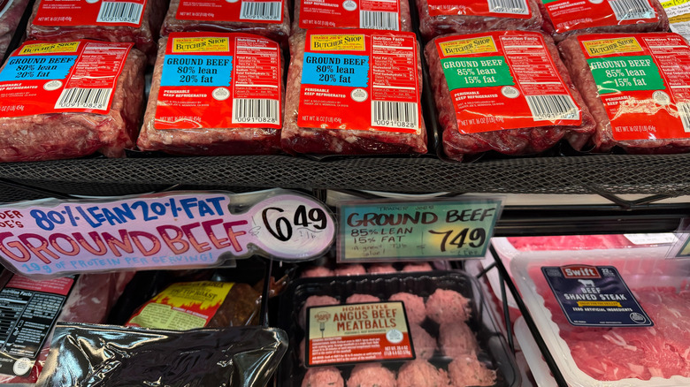 Packages of beef products in Trader Joe's meat department