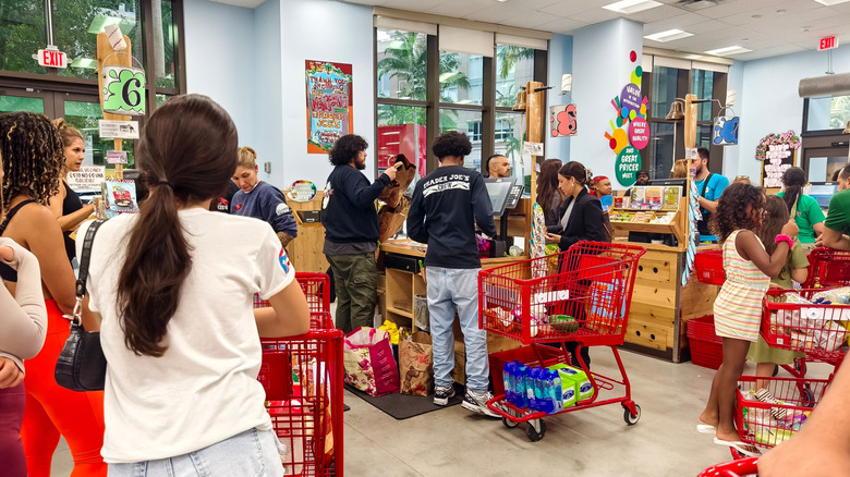 Customers checking out at Trader Joe's