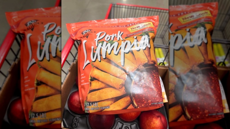 Costco cart with a package of Baguio Pork Lumpia in it