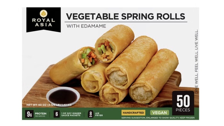 Package of Royal Asia Vegetable Spring Rolls before a white backdrop