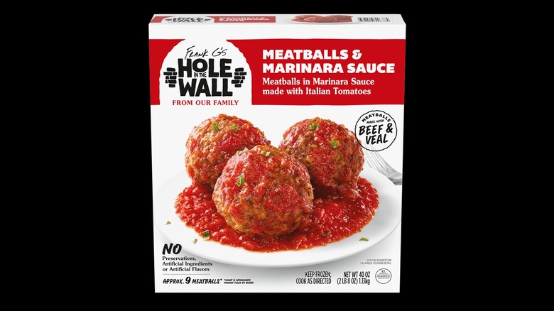 Frank G's Hole in the Wall Meatballs and Marinara Sauce on black background