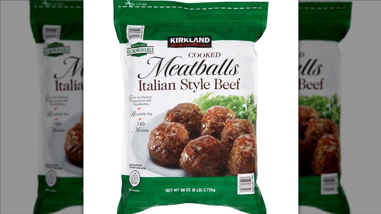 Kirkland Signature Cooked Meatballs Italian Style Beef on white background