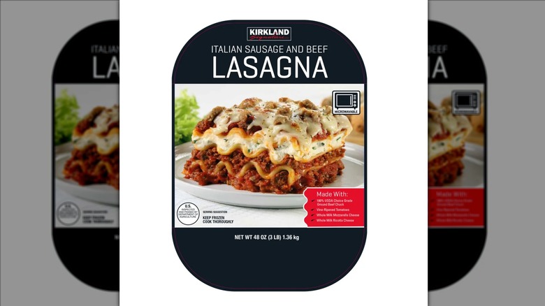 Kirkland Signature Italian Sausage and Beef Lasagna on white background
