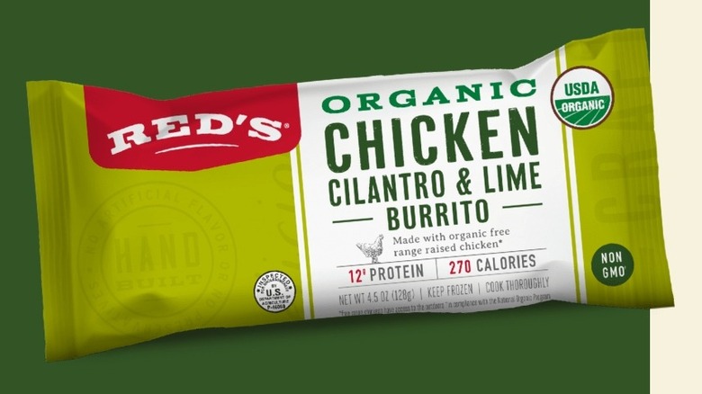 Red's Organic Chicken, Cilantro, and Lime Burrito in packaging