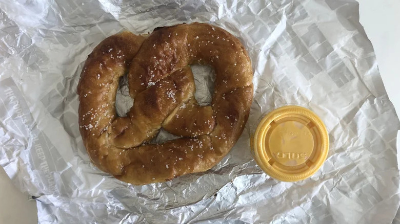 Sheetz Salted Pretzel with cheese sauce