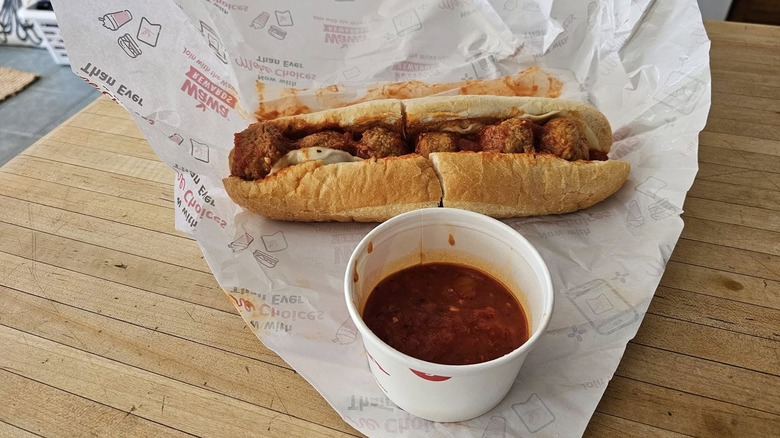 Wawa Meatball Parmesan Sub on a paper wrapper