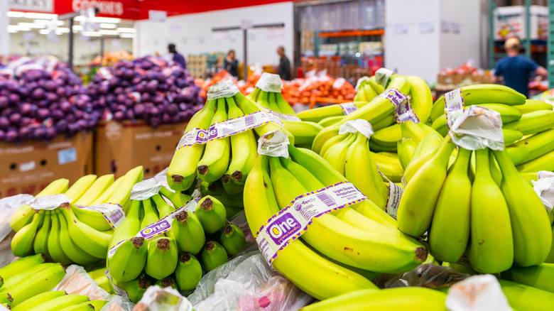 Fresh Bananas Displayed On Produce Department Shelf At Costco