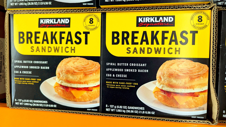 Kirkland Signature Breakfast Sandwich boxes on the shelf