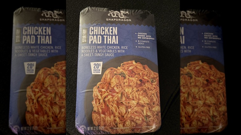 Close up of Costco's Snapdragon Chicken Pad Thai on Costco shelf