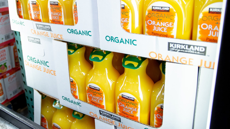 Containers of Kirkland Signature orange juice
