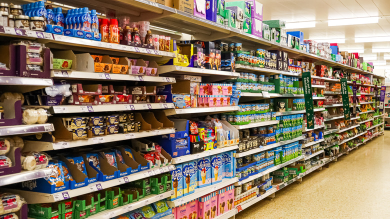 View of grocery store snack aisle