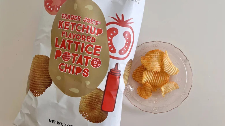 Ketchup Flavored Lattice Potato Chips on a plate
