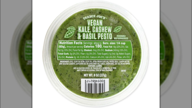 Tub of Trader Joe's Vegan Kale, Cashew, and Basil Pesto