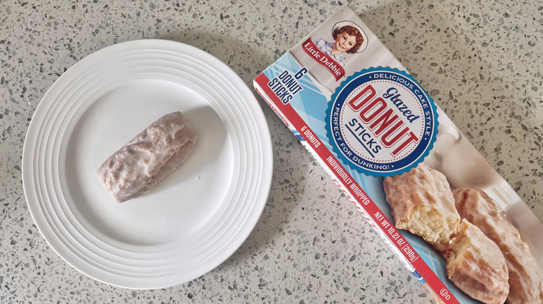A Little Debbie donut stick on a plate
