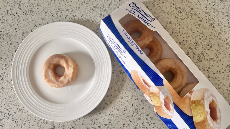 Entenmann's glazed buttermilk donut on a plate