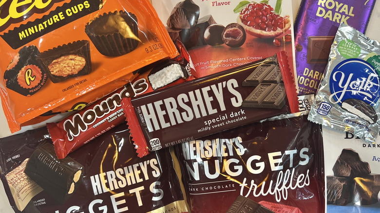 9 different Hershey's dark chocolate products.