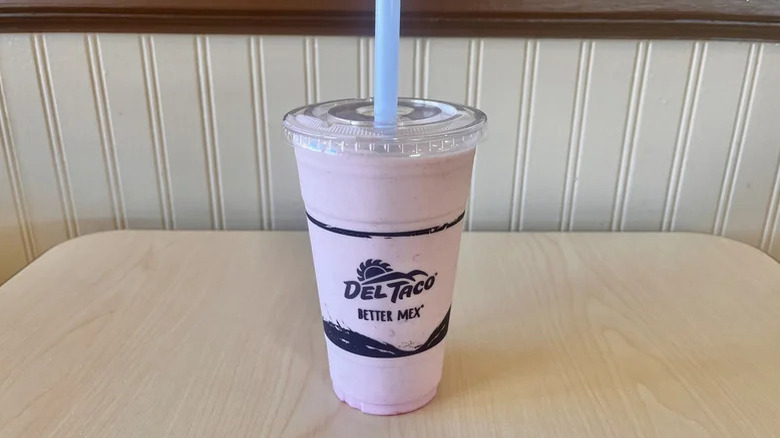 View of strawberry shake from Del Taco