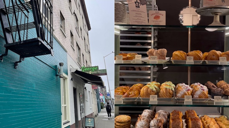 George Coffee and Pastries exterior and pastry case