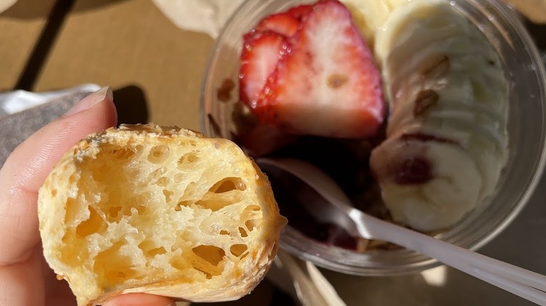 Pao de quiejo and acai bowl from above