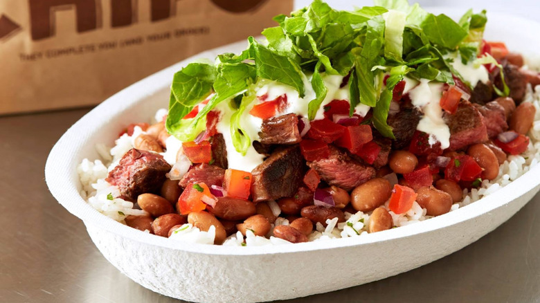 Chipotle bowl with beans and lettuce
